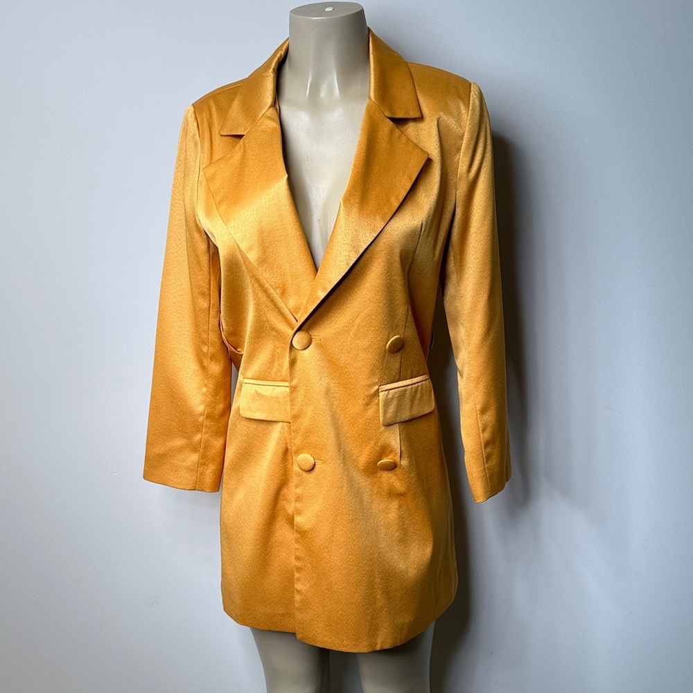 Nasty Gal Double-Breasted Satin Blazer in Golden Yellow